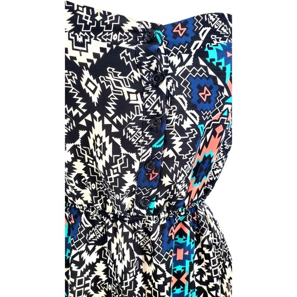 Pink Rose Sm Aztec Sleeveless Cami Blouse Button Chest Elastic Waist Peplum Top - Picture 3 of 9